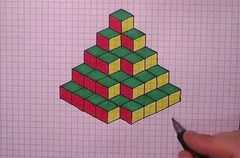 3д рисунки по клеточкам в тетради