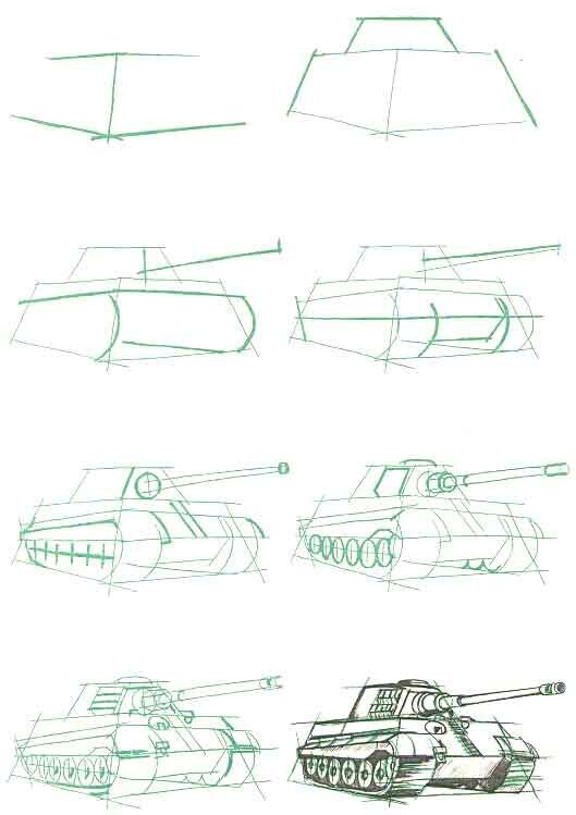 How to draw a tank step by step