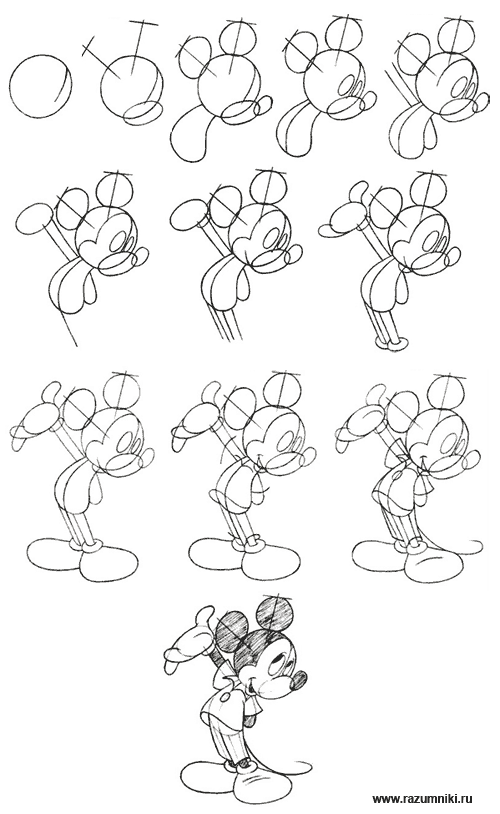 Микки Маус рисунок карандашом для детей 